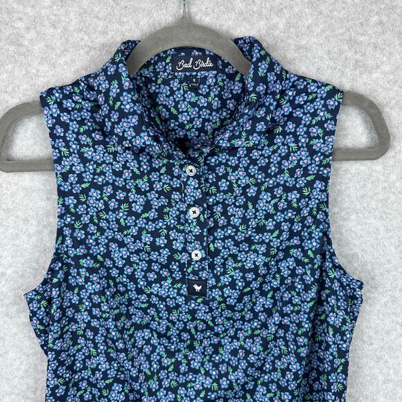 Bad Birdie Sleeveless Collared Shirt Size S Navy Floral Tennis Pickleball Golf - Picture 4 of 7
